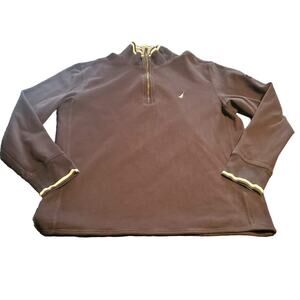 Nautica Men's Size L 1/4 Zip Mock Neck Navy Blue Cotton Pullover Sweatshirt